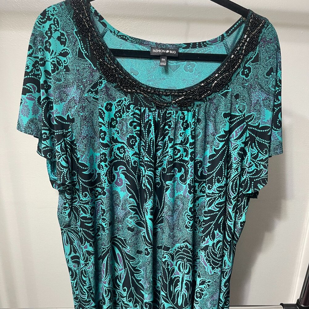Women's 2X Torquoise Blouse by Fashion Bug